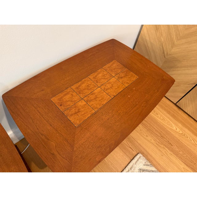 1958 Pair of Lane Walnut End or Side Tables With Inlaid Tops Mid-Century Modern Pair #1925 For Sale In Chicago - Image 6 of 8
