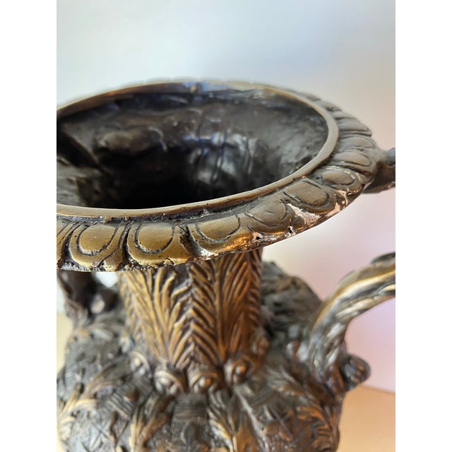 Large Italian Baroque-Style Bronze/Brass Urn With Serpent Handles For Sale - Image 4 of 10