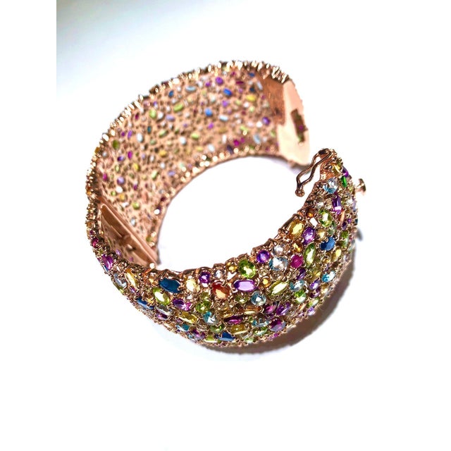 Bochic “Capri” Vintage Sapphire & Multi Gem Bangle Set In 18K Gold & Silver For Sale - Image 12 of 16