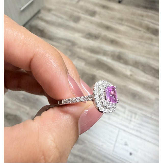 Gia Certified 1.28 Natural Pink Sapphire Diamond White Gold Engagement Ring, Size 6 For Sale - Image 9 of 10