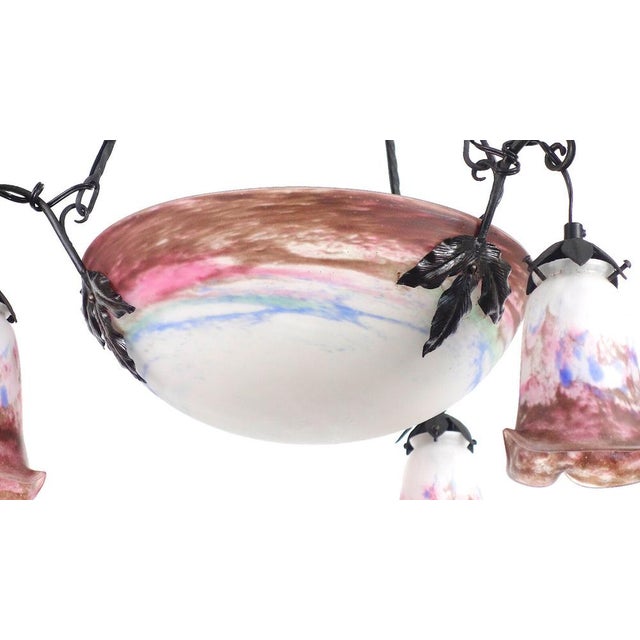 Muller Frères Antique Art Nouveau 4-Light Chandelier from Müller Freres Luneville, 1930s For Sale - Image 4 of 18