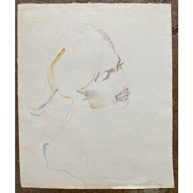 1960s watercolor of a lady on paper. Unsigned.