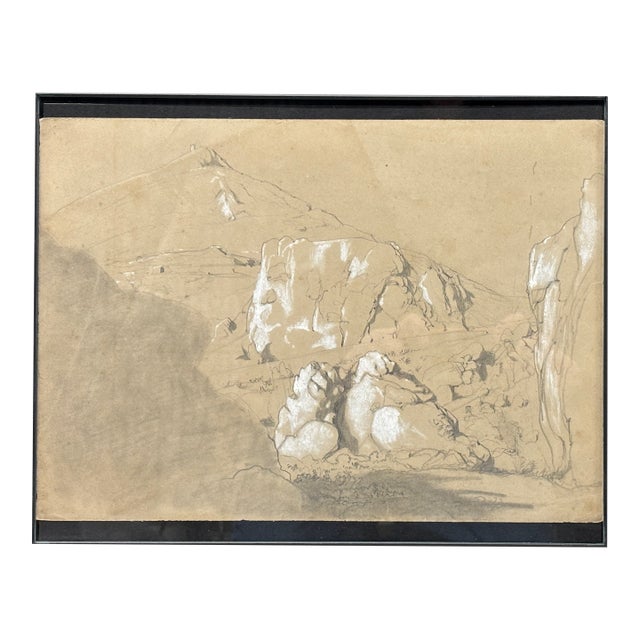 Gibraltar Sketch in Graphite and White Crayon, Ca Prior to 1888 For Sale
