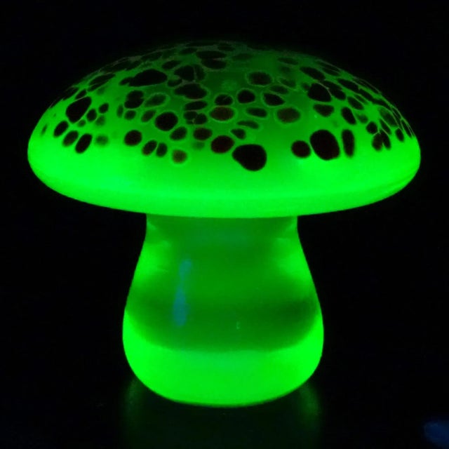 Beautiful vintage Murano hand blown glowing yellow with red-orange and copper spots Italian art glass mushroom / toadstool...