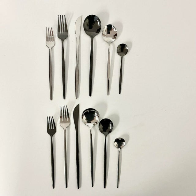 Vintage Contemporary Modern Silver & Black Tone Flatware - 144 Piece Set, 24 Place Settings For Sale - Image 9 of 18