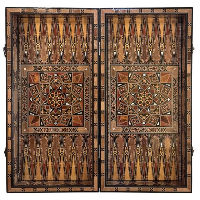 1990s Marquetry Backgammon and Folding Chess Board For Sale - Image 4 of 7