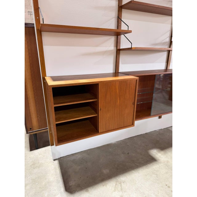 Teak Three-Bay Modular Wall Unit With Sliding Door Cabinets Danish Mid-Century Modern 1960s For Sale In Los Angeles - Image 6 of 12