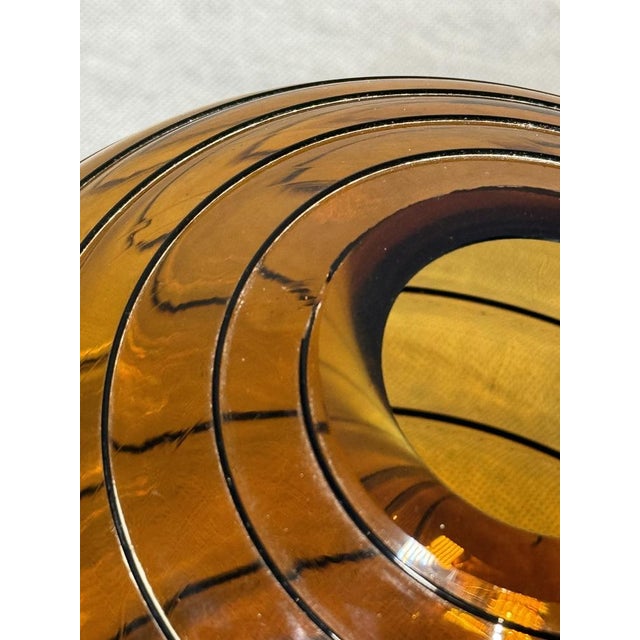 Mid-Century Modern Mid-Century Art Deco Style Amber Glass Vase with Black Raised Details, 1970s For Sale - Image 3 of 6