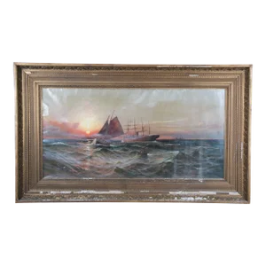 1890 Maritime Nautical Seascape Oil Painting by BJ Harnett, Framed