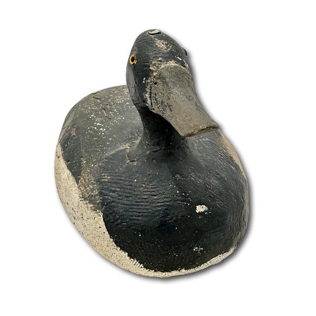 Charcoal Very Nice Large Size Antique American Hand Carved & Painted Wood Duck Hunters Working Decoy With Glass Eyes For Sale - Image 8 of 18