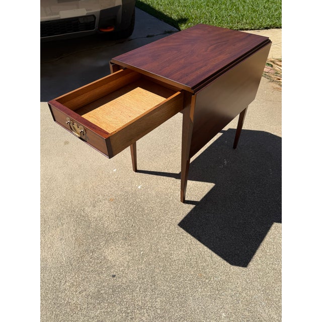Wood Early 20th Century Henkel Harris Solid Mahogany Pembroke Drop-Leaf Side Table — Restored For Sale - Image 7 of 9