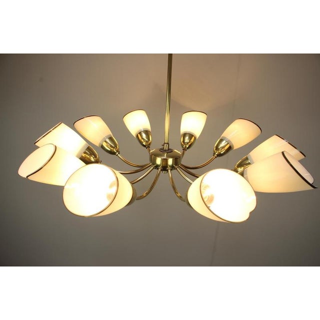 Mid-Century Modern Czechoslovak Brass and Glass 10-Arm Chandelier, 1960s For Sale - Image 13 of 15