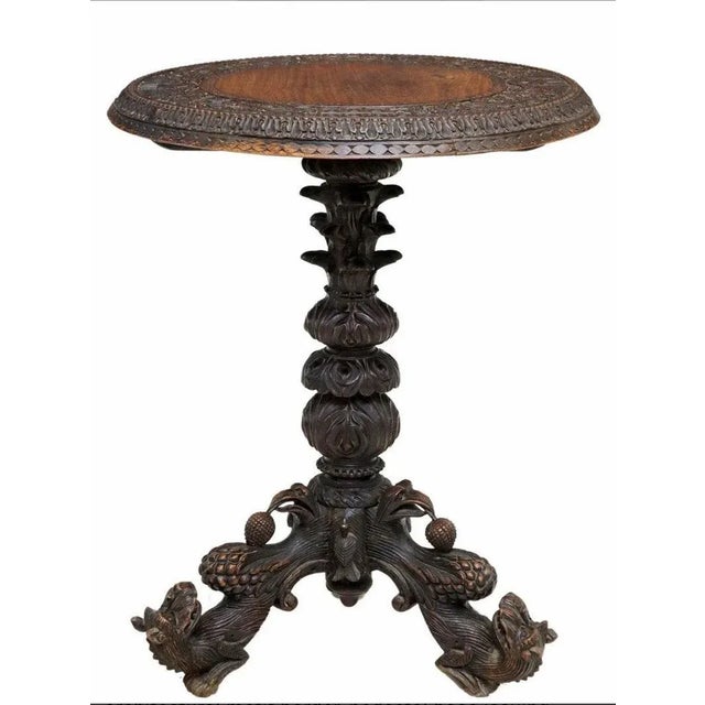 English Antique Burmese Anglo-Indian Finely Carved Pedestal Table For Sale - Image 3 of 8