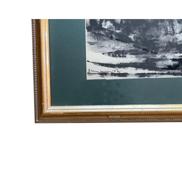 1970s Jeanne Moment Sumie and Oil Pastel Landscape Painting, Framed For Sale - Image 4 of 5