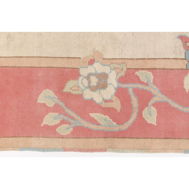 1950s Vintage Art Deco Floral Rug in Rose Pink, Sky Blue, and Cream For Sale - Image 5 of 9