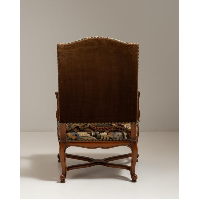 19th Century French Chestnut Brown Louis XV Upholstered Throne Armchair For Sale - Image 13 of 15