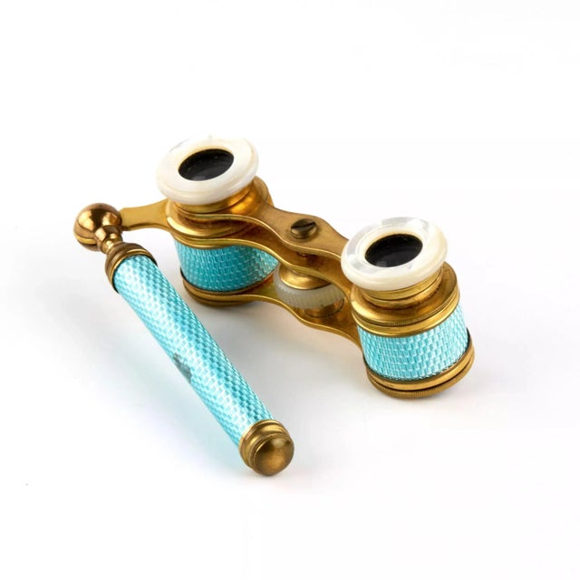 Guilloche Enamel Theatrical Binoculars with Handle For Sale - Image 5 of 6