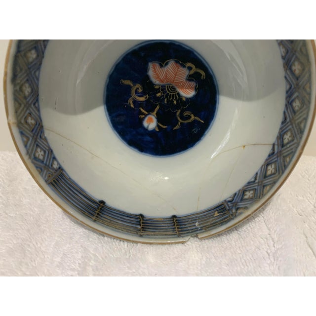 Japanese Antique Meiji Fuki Choshun Hand Painted Porcelain Rice Bowl With Cover and Wood Carved Stand For Sale - Image 9 of 10