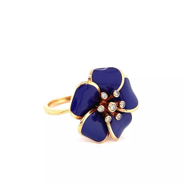 Contemporary Rosato Diamond 18k Rose Gold Purple Enamel Flower Ring, Size 6.5 For Sale - Image 3 of 8