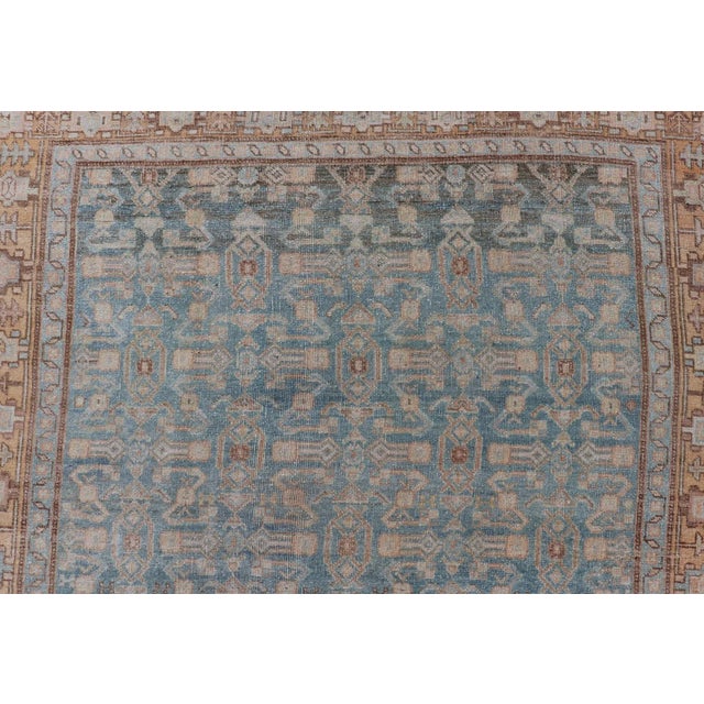 Antique Persian Bidjar Rug With All-Over Design in Light Blue and Orange 4'11 X 8'8 For Sale In Atlanta - Image 6 of 14