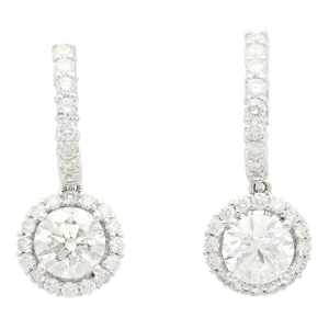 GIA Certified 3.7 Carat TW Natural Diamond Latch Back Dangle-Drop Earrings in 18