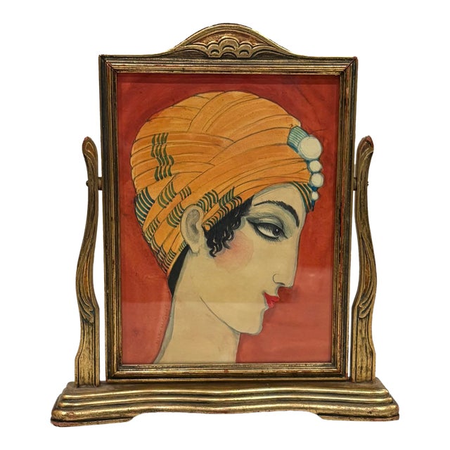 Contemporary Mary Maguire Girl in a Turban Giclee With Hand Watercoloring in Vintage Standing Frame For Sale