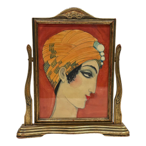 Contemporary Mary Maguire Girl in a Turban Giclee With Hand Watercoloring in Vintage Standing Frame