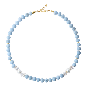 Freshwater Pearl & Blue Ceramic Bead Necklace II