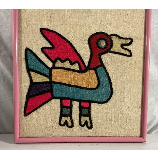 Vintage Large Panamanian Kuna Indian Wool Mola Bird Textile Folk Art Framed For Sale - Image 4 of 6