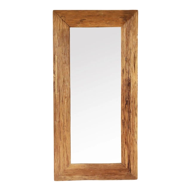 Vintage Rustic Deep Grain Teak Mirror 72" For Sale