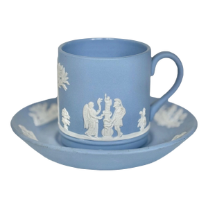 Vintage Wedgwood Jasperware Demitasse Cup and Saucer – Glazed Interior - Pale Blue Espresso Set