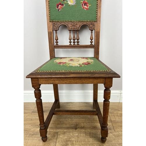 Antique French Oak Floral Upholstered Chairs, Set of 2 For Sale - Image 9 of 11