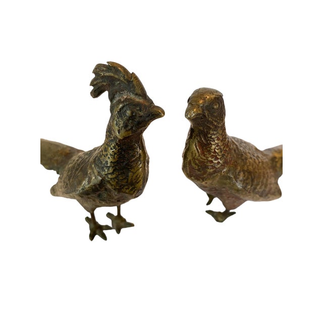 Mid 20th Century Brass Chicken Figurines - Set of 2 For Sale - Image 10 of 10