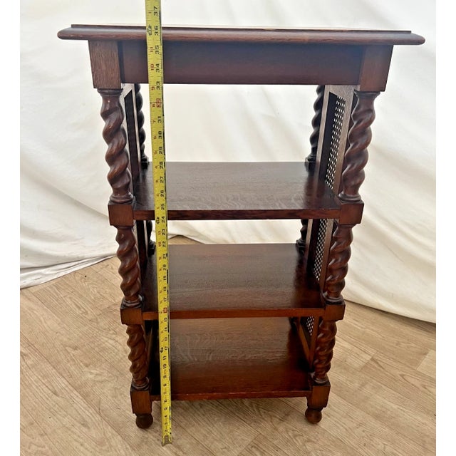 Antique Bookcase French Jacobean Revival Oak 4-Tier Etagere Barley Twist, Cane For Sale - Image 12 of 13