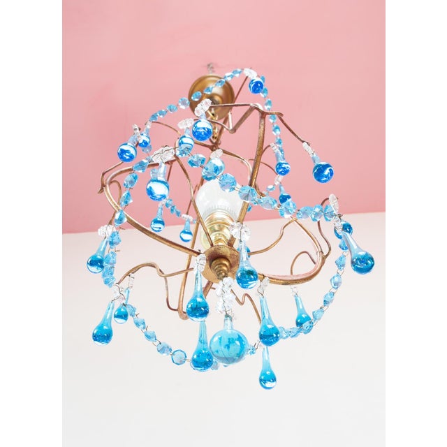 Italian Chandelier with Turquoise Blue Drops, 1960 For Sale - Image 4 of 8