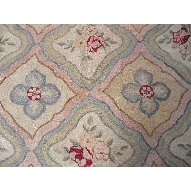 Early 20th Century 1920s Tan Ecru Floral Folk Art Antique Canadian Hooked Rug 5'4" X 14'6'' Handknotted Wool Carpet For Sale - Image 5 of 7