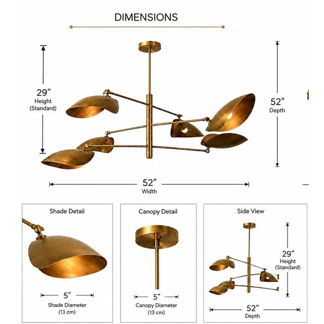 Metal Handcrafted Solid Brass Mobile Chandelier With Adjustable Shades For Sale - Image 7 of 8