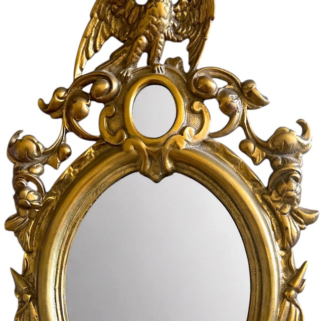 Vintage Federal Style Colonial Revival Brass Eagle Wall Mirror For Sale - Image 4 of 6