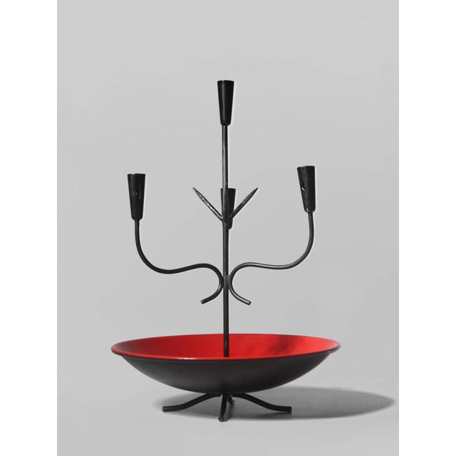 Mid-Century Vibrant Red and Black Candelabra by Gunnar Ander for Ystad Metall, 1960s For Sale - Image 6 of 6
