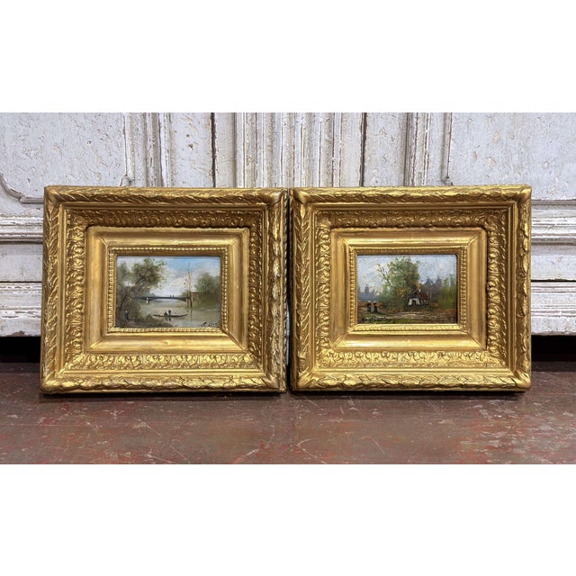 Pair of 19th Century French Barbizon Oil Paintings in Original Gilt Frames For Sale - Image 9 of 14