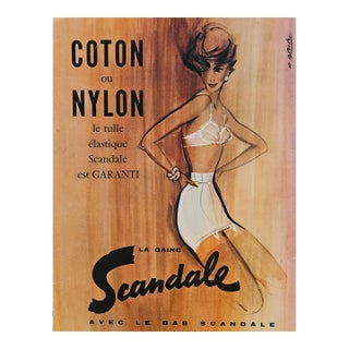 1958 Mid-Century French Lingerie Advertisement Print, Matted For Sale