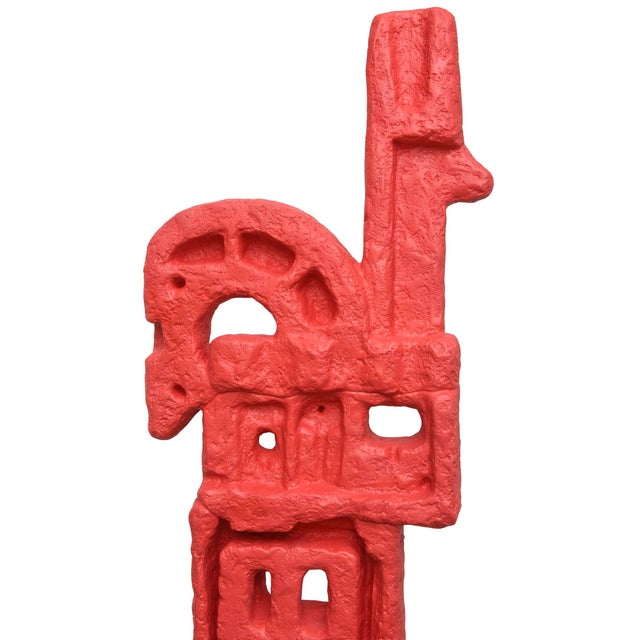 This interesting and arresting red mixed media molded fiberglass and Plaster of Paris painted indoor floor sculpture is...