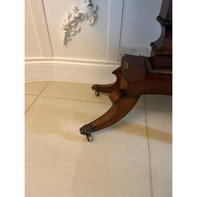 Wood Antique English Regency Mahogany Brass Inlaid Fold-Over Console Card Table, 1830 For Sale - Image 7 of 18