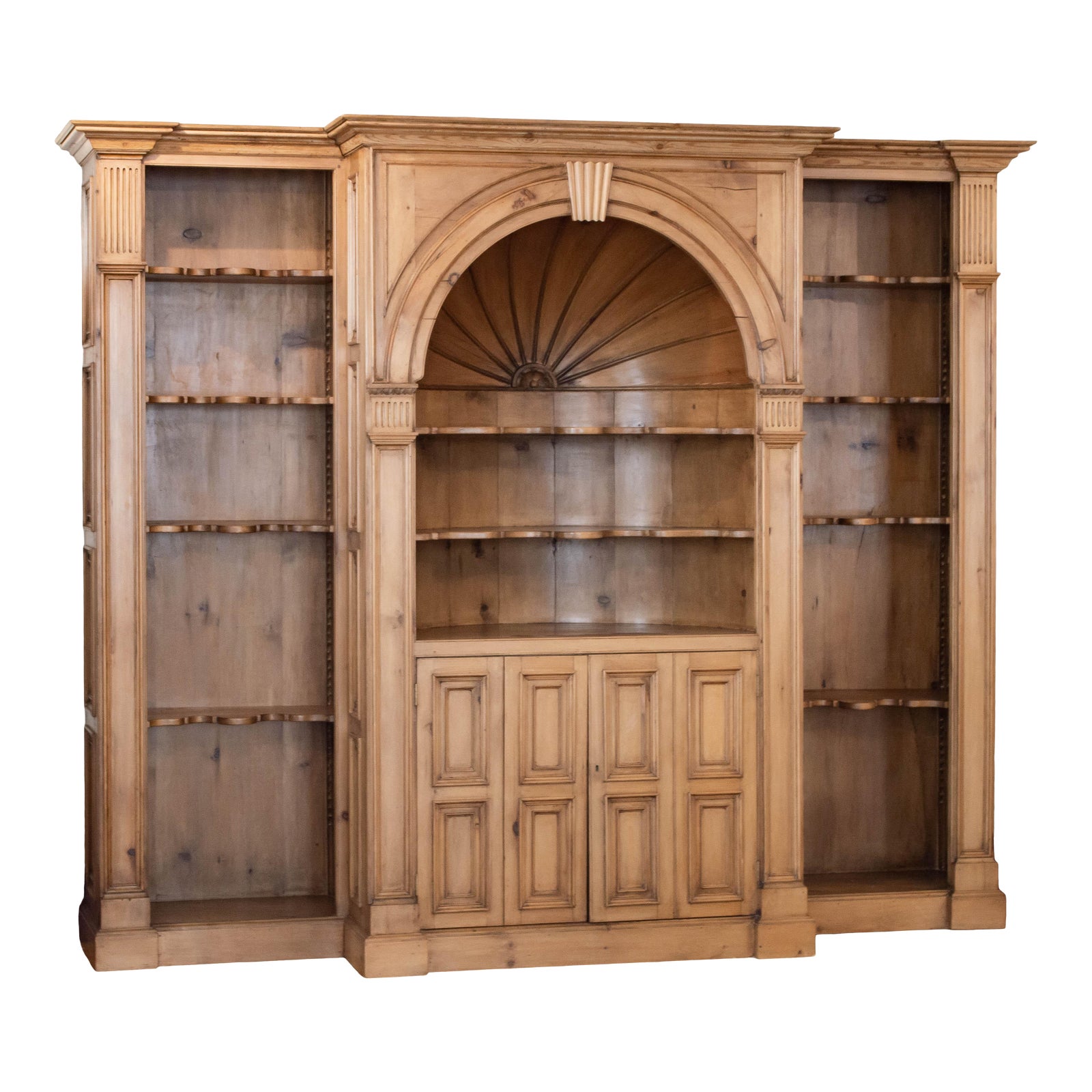 Large Antique English Pine Breakfront Bookcase Chairish