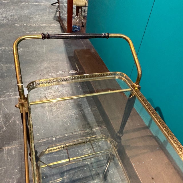 Metal Mid-Century Gilt Metal and Glass Serving Trolley, 1950s For Sale - Image 7 of 12