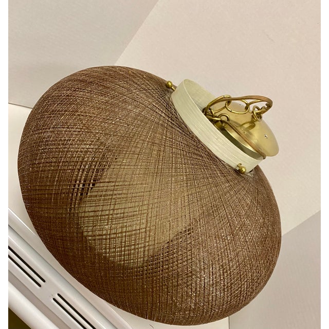 1950s Pair of Brown Spun Fiberglass and Acrylic Bulbous Hanging Lanterns For Sale In Reno/Lake Tahoe - Image 6 of 12