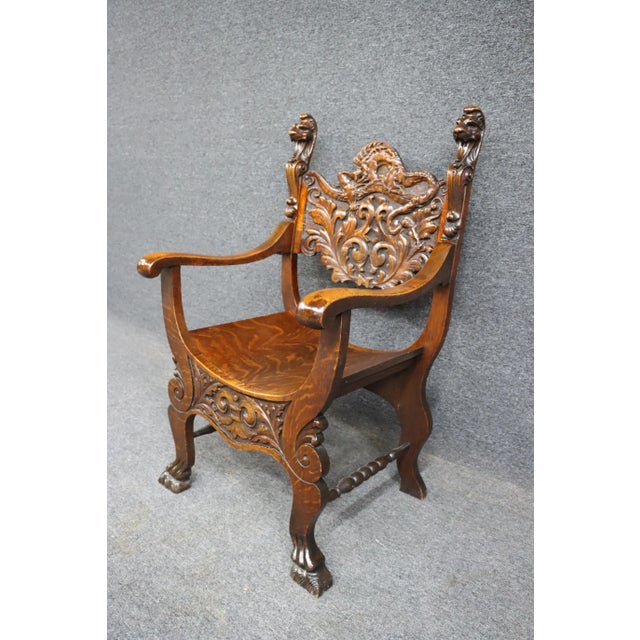 Victorian Victorian Quarter Sawn Oak Savonarola Chair For Sale - Image 3 of 12
