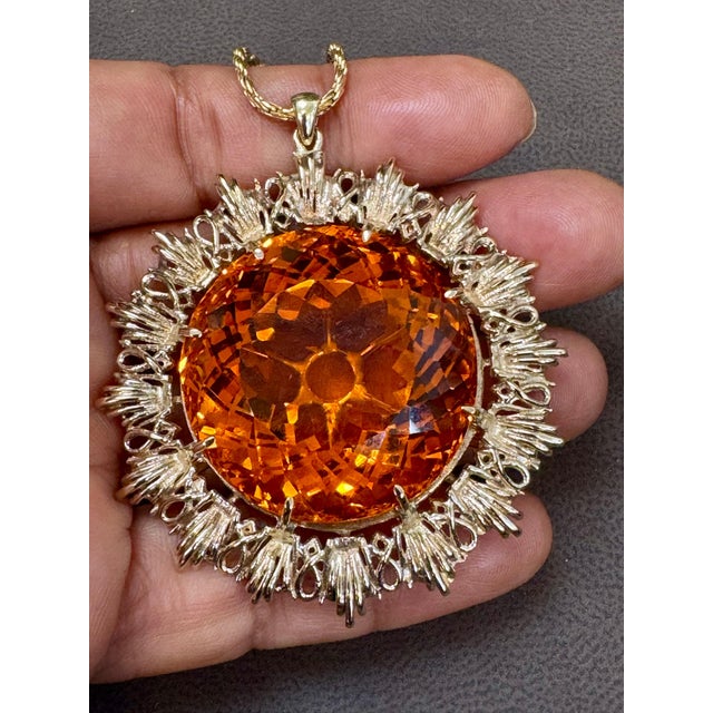 Vintage 150 Ct Round Shape Citrine Pendent 14 Kt Yellow Gold with Chain Italy For Sale - Image 14 of 18