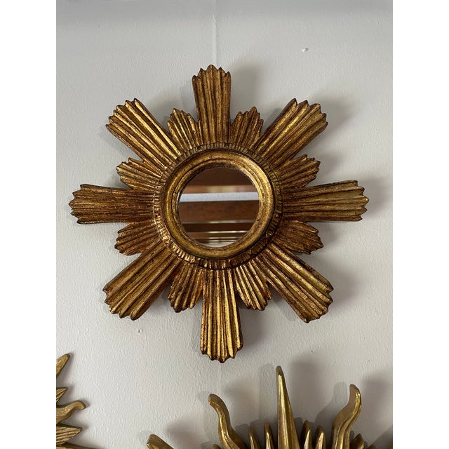 1950s Italian 14.5" Giltwood Sunburst Wall Mirror For Sale - Image 17 of 18