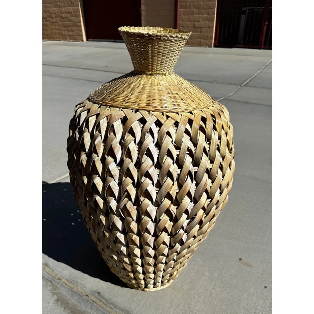Large Woven Rattan Decorative Vase For Sale In Palm Springs - Image 6 of 6